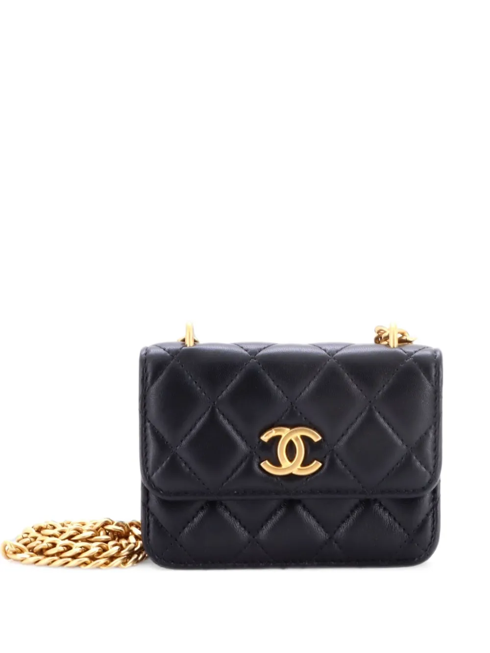 CHANEL Pre-Owned Sweet Camellia Flap Clutch with Chain Quilted Lambskin Mini crossbody bag - Nero