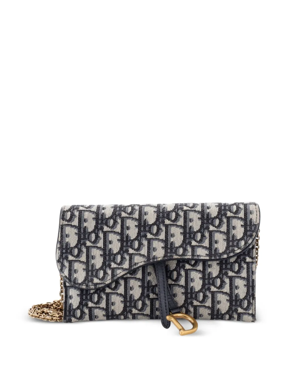 Christian Dior Pre-Owned pochette à bandoulière Saddle Chain Wallet en toile Oblique avec chaîne - Bleu Christian Dior Pre-Owned pochette à bandoulière Saddle Chain Wallet en toile Oblique avec chaîne - Bleu