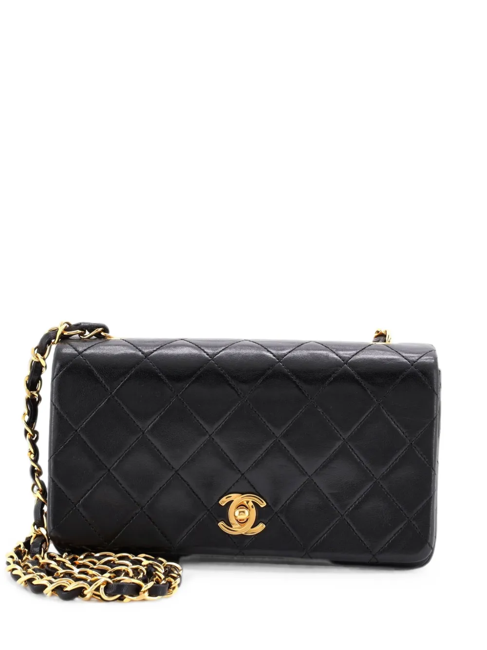 CHANEL Pre-Owned Borsa a spalla mini in pelle di agnello trapuntata con battente - Nero