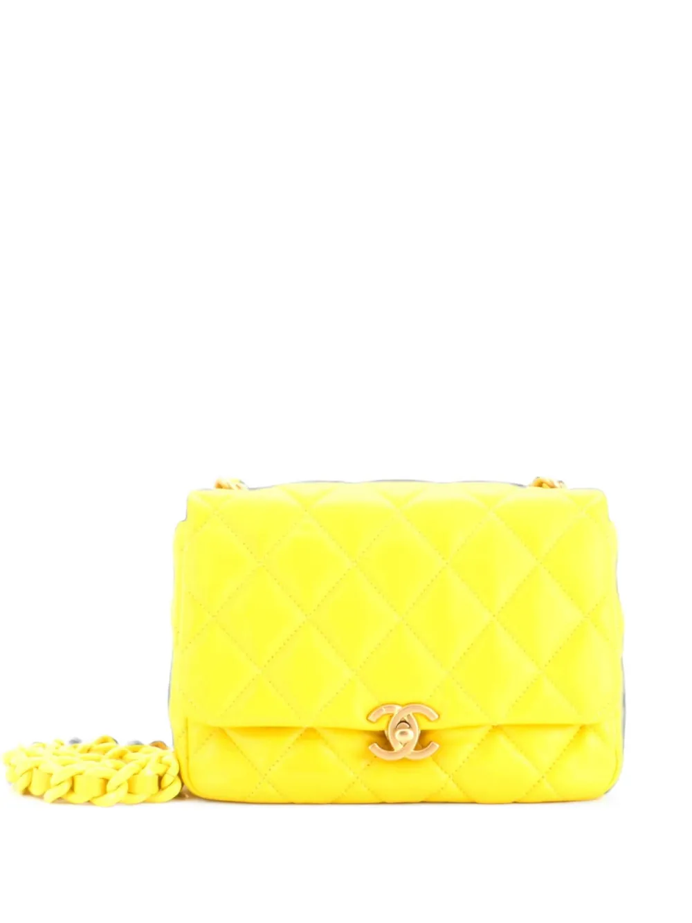 CHANEL Pre-Owned Kleine CC Flap Schultertasche aus Lammleder mit Steppung - Gelb