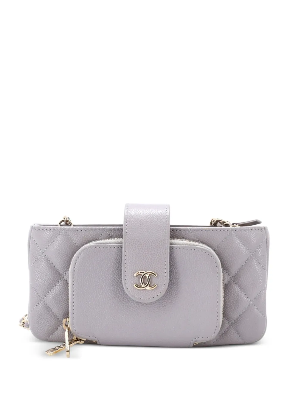 CHANEL Pre-Owned Pouch per smartphone Business Affinity in pelle Caviar trapuntata con catena - Grigio