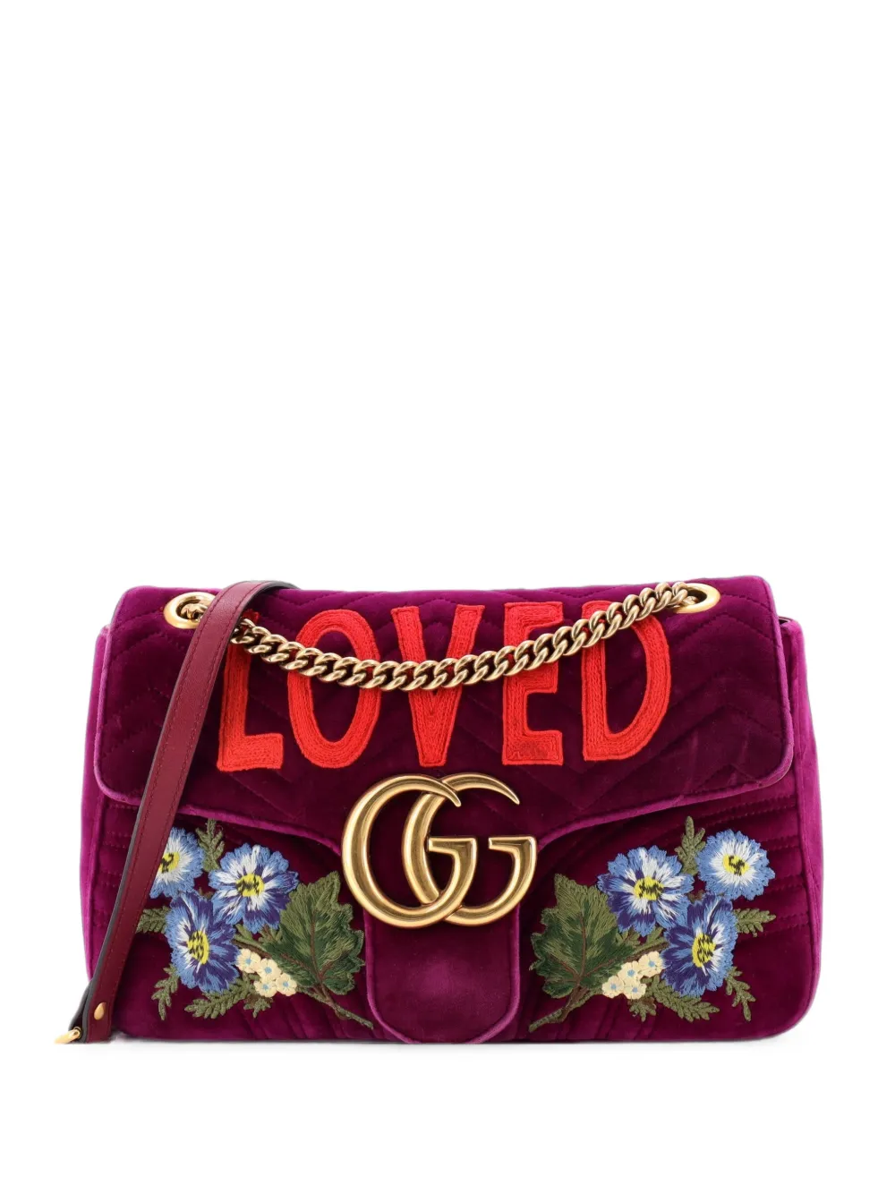 Gucci Pre-Owned GG Marmont Flap Bag Embroidered Matelasse Velvet Medium shoulder bag - Violett