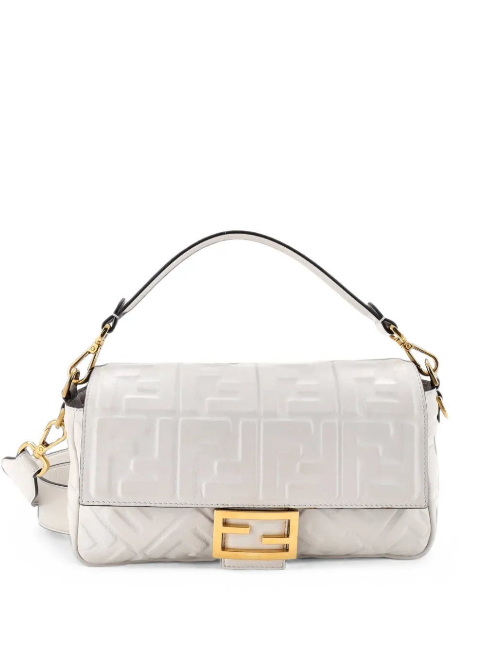 Fendi Pre-Owned Borsa a tracolla Baguette NM media in pelle goffrata con motivo Zucca - Bianco