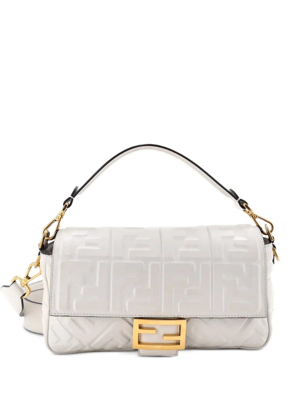 Fendi Pre-Owned Borsa a tracolla Baguette NM media in pelle goffrata con motivo Zucca - Bianco