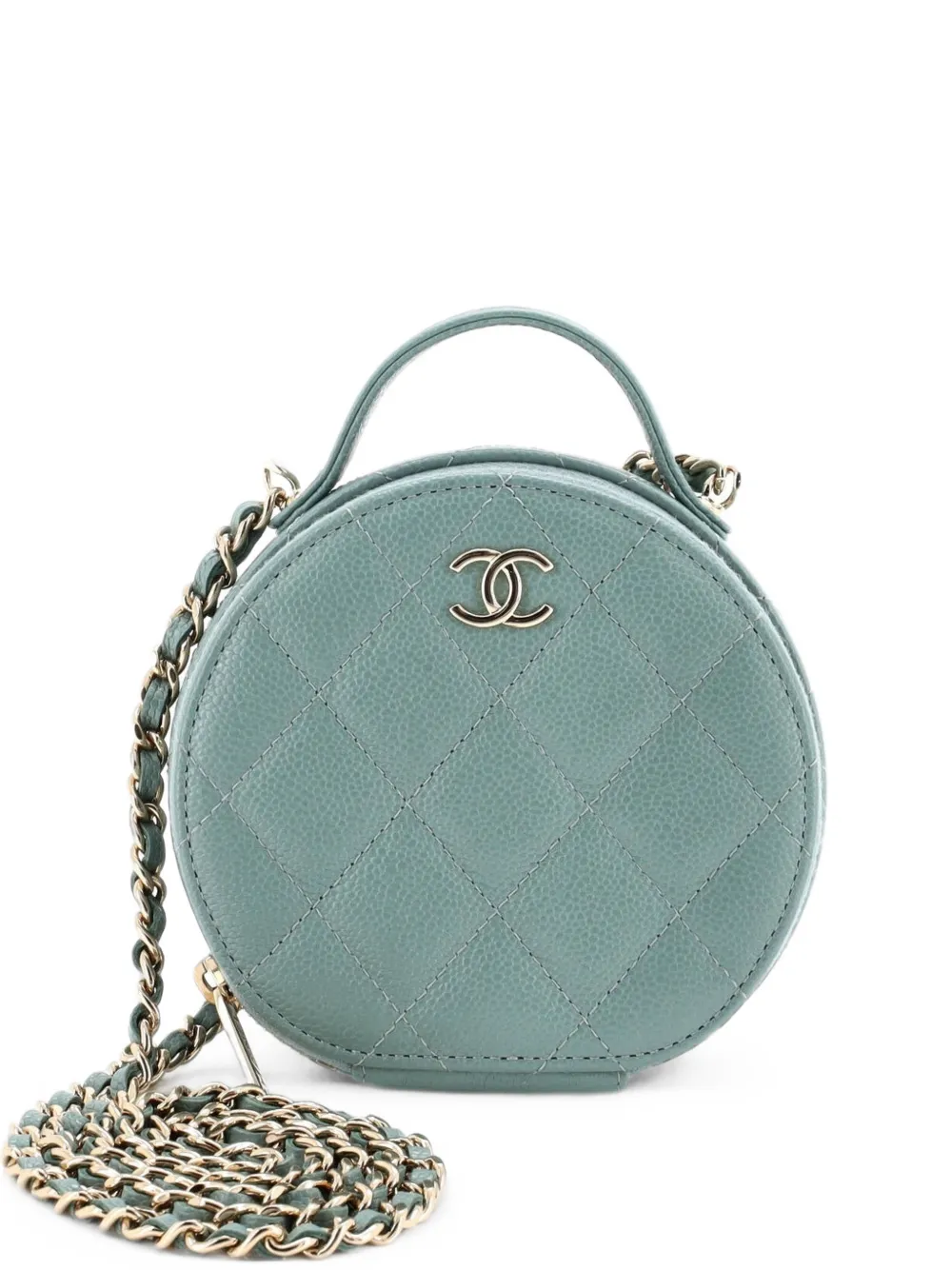 CHANEL Pre-Owned Handle with Care Round Vanity Case with Chain Quilted Caviar Small crossbody bag - Blu