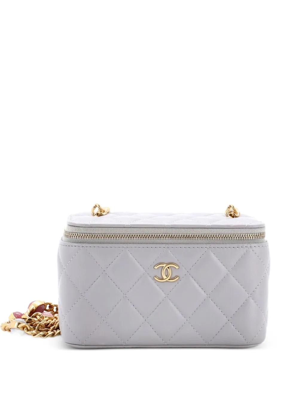 CHANEL Pre-Owned Classic Vanity Case with Resin Pearl Chain Quilted Lambskin Small clutch bag - Grey