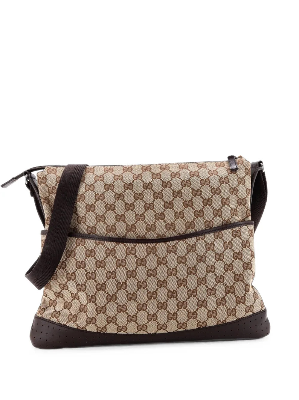 Gucci Pre-Owned Große Umhängetasche aus GG Canvas mit perforiertem Leder - Braun