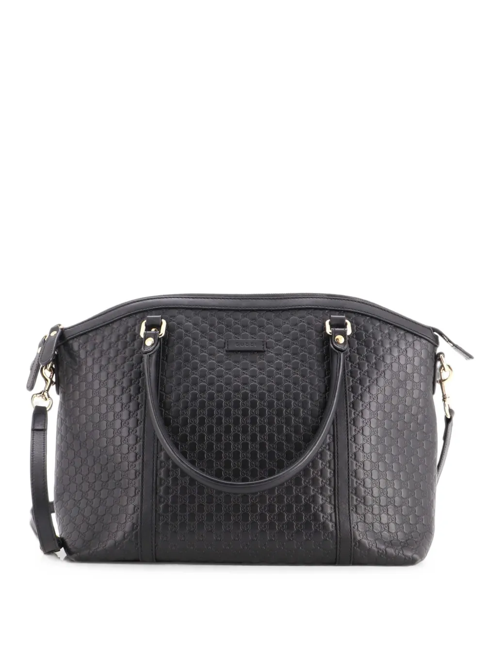 Pre-owned Gucci Britt Convertible Dome Microssima Leather Medium Satchel In Black