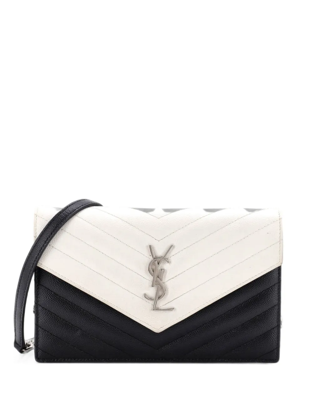 Saint Laurent Pre-Owned Classic Monogram Wallet on Chain Matelasse Chevron Leather Small crossbody bag - Bianco