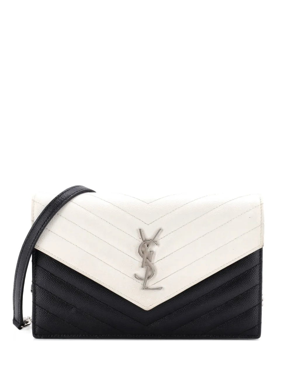 Saint Laurent Pre-Owned Classic Monogram Wallet on Chain Matelasse Chevron Leather Small crossbody bag - Bianco