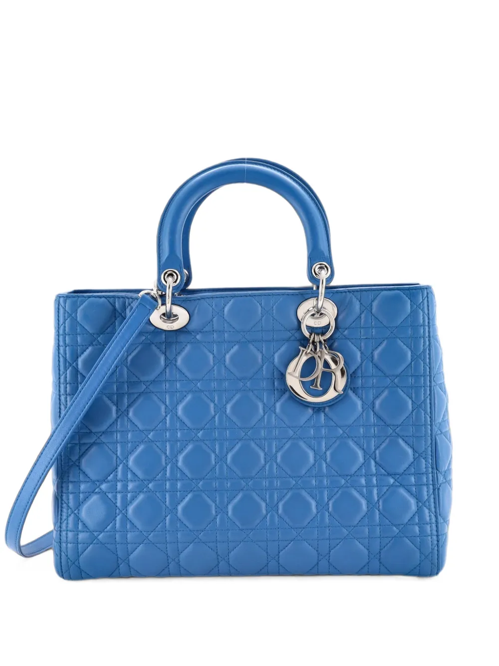 Christian Dior Pre-Owned Borsa a tracolla Lady Dior grande in pelle di agnello trapuntata con motivo Cannage - Blu