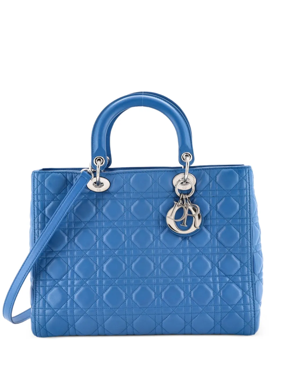 Christian Dior Pre-Owned Borsa a tracolla Lady Dior grande in pelle di agnello trapuntata con motivo Cannage - Blu