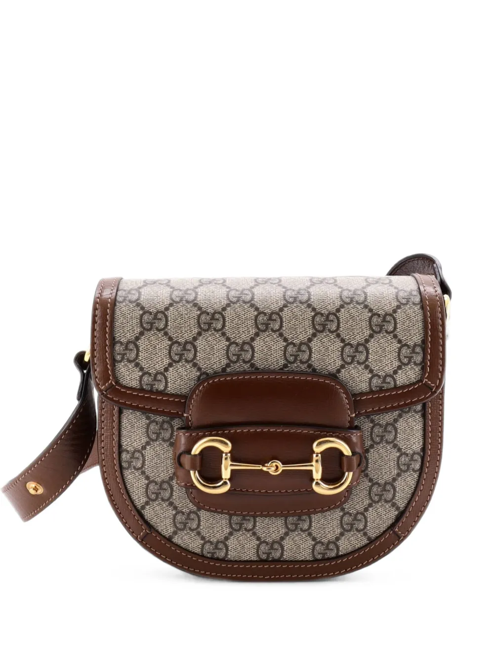 Gucci Pre-Owned Horsebit 1955 Rounded Shoulder Bag GG Coated Canvas and Leather Mini crossbody bag - Marrone