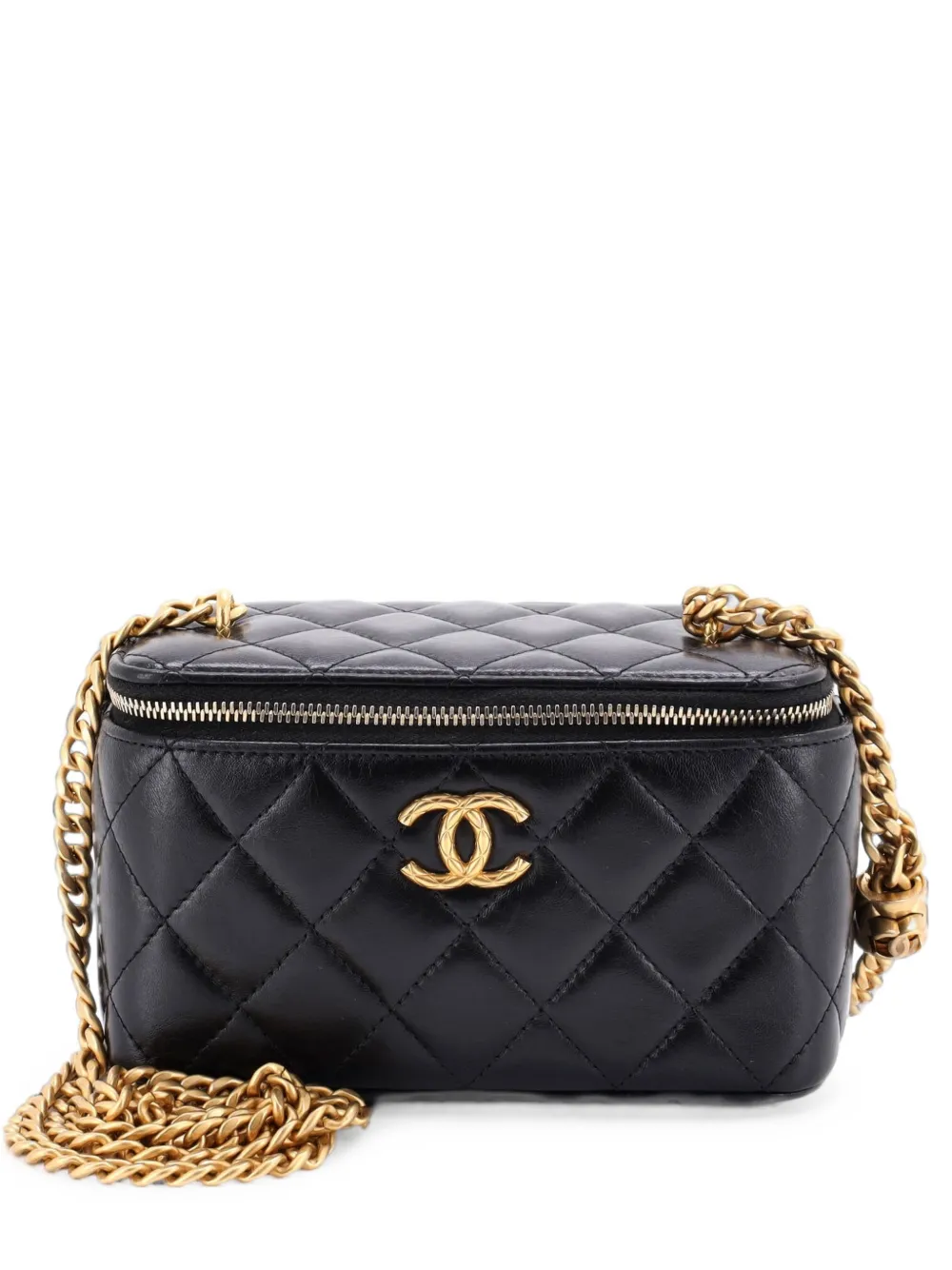 CHANEL Pre-Owned Borsa a tracolla All Slide Long Vanity Case piccola in pelle di agnello trapuntata con catena - Nero