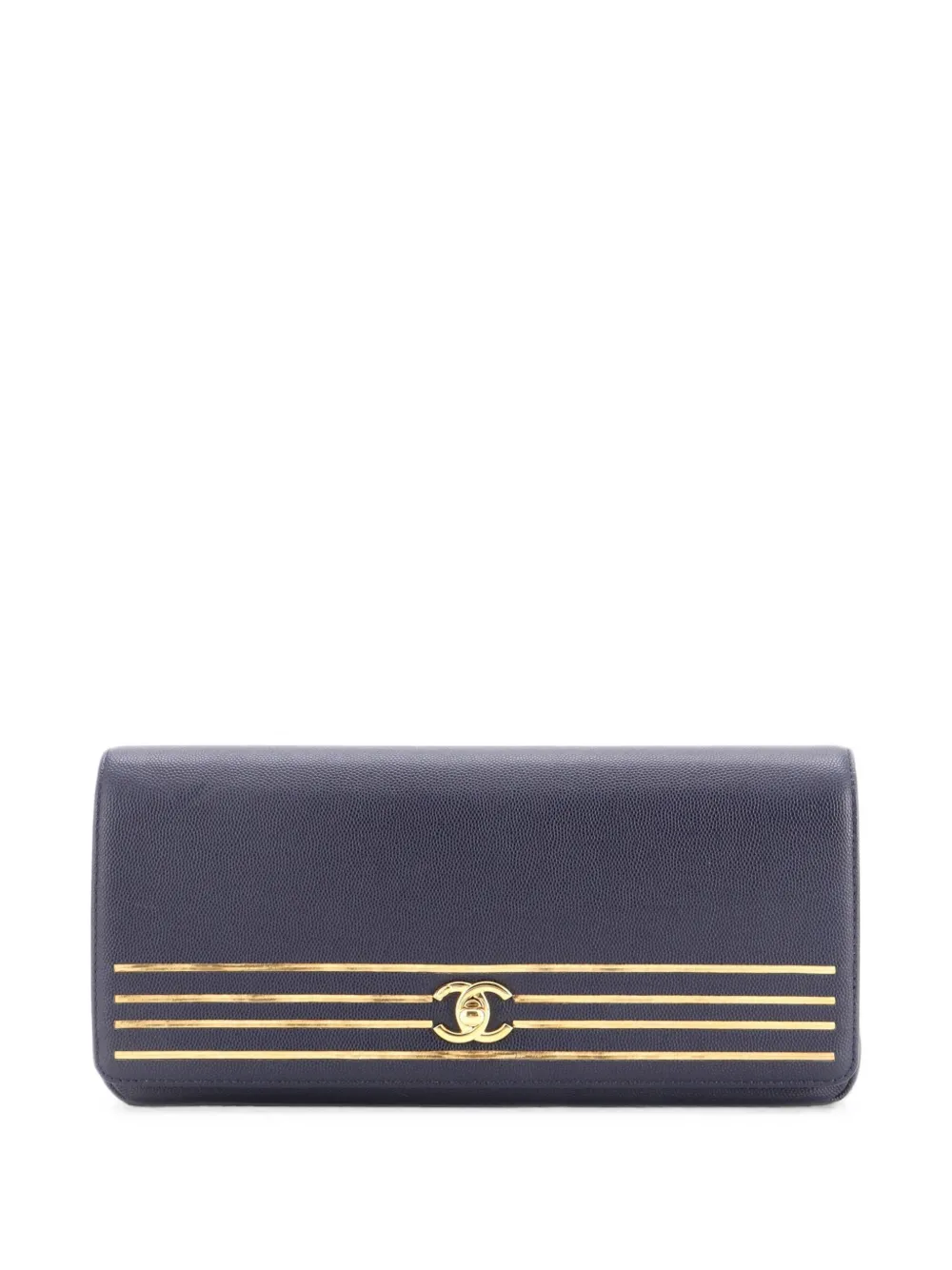 CHANEL Pre-Owned Clutch Captain Gold in pelle Caviar con ricamo - Blu