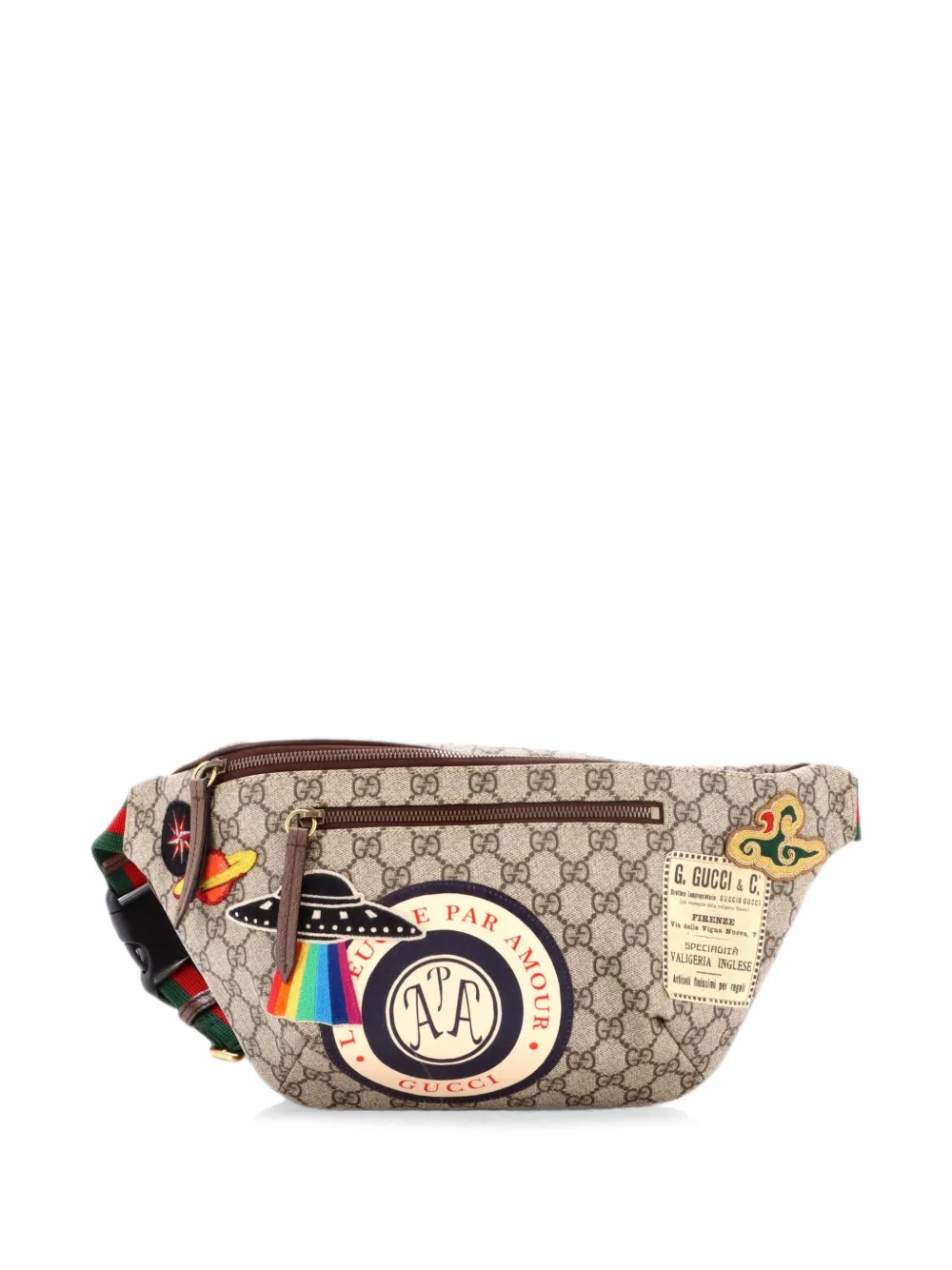 Gucci Pre-Owned Marsupio Courrier in tela cerata GG con applicazione e zip - Marrone