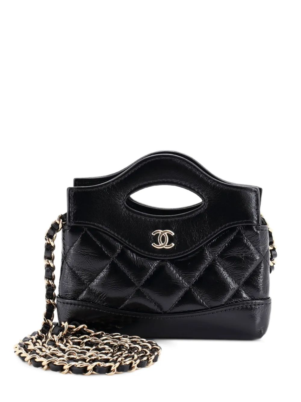 CHANEL Pre-Owned 31 Shopping Bag Clutch with Chain Quilted Shiny Crumpled Calfskin Nano crossbody bag - Nero