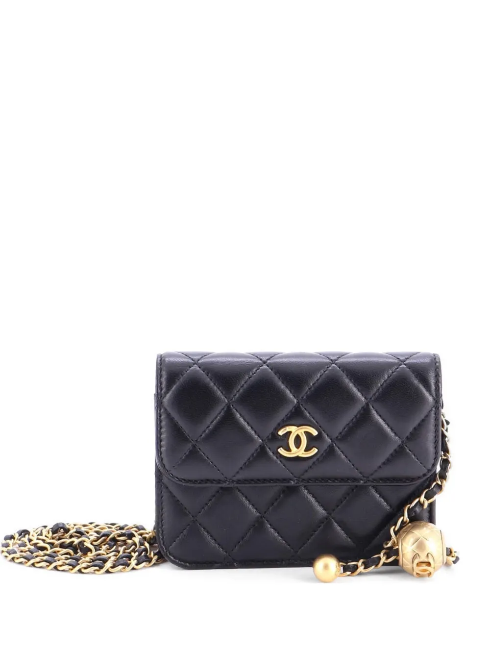 CHANEL Pre-Owned Pearl Crush Flap Clutch with Chain Quilted Lambskin Mini crossbody bag - Nero