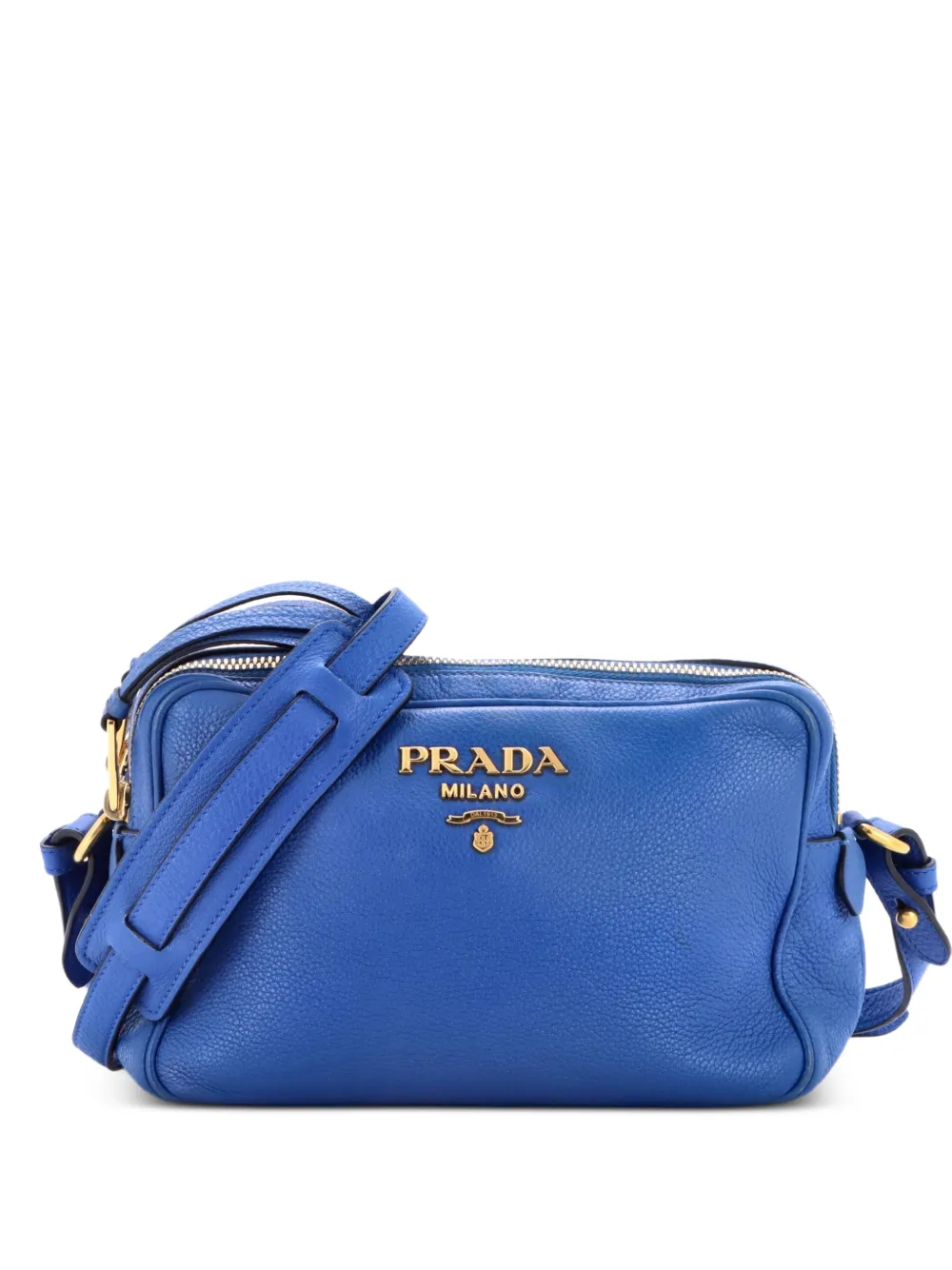 Prada Pre-Owned Borsa a tracolla media in pelle Vitello Phenix con doppia zip - Blu
