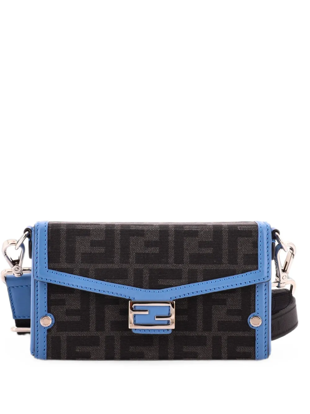 Fendi Pre-Owned Baguette Soft Trunk Phone Pouch Zucca Canvas and Leather crossbody bag - Blu