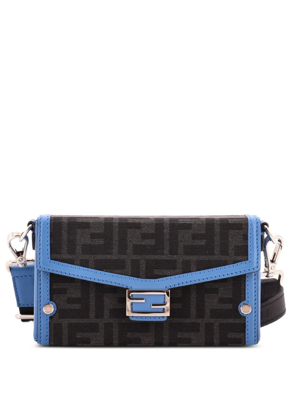 Fendi Pre-Owned Baguette Soft Trunk Phone Pouch Zucca Canvas and Leather crossbody bag - Blu
