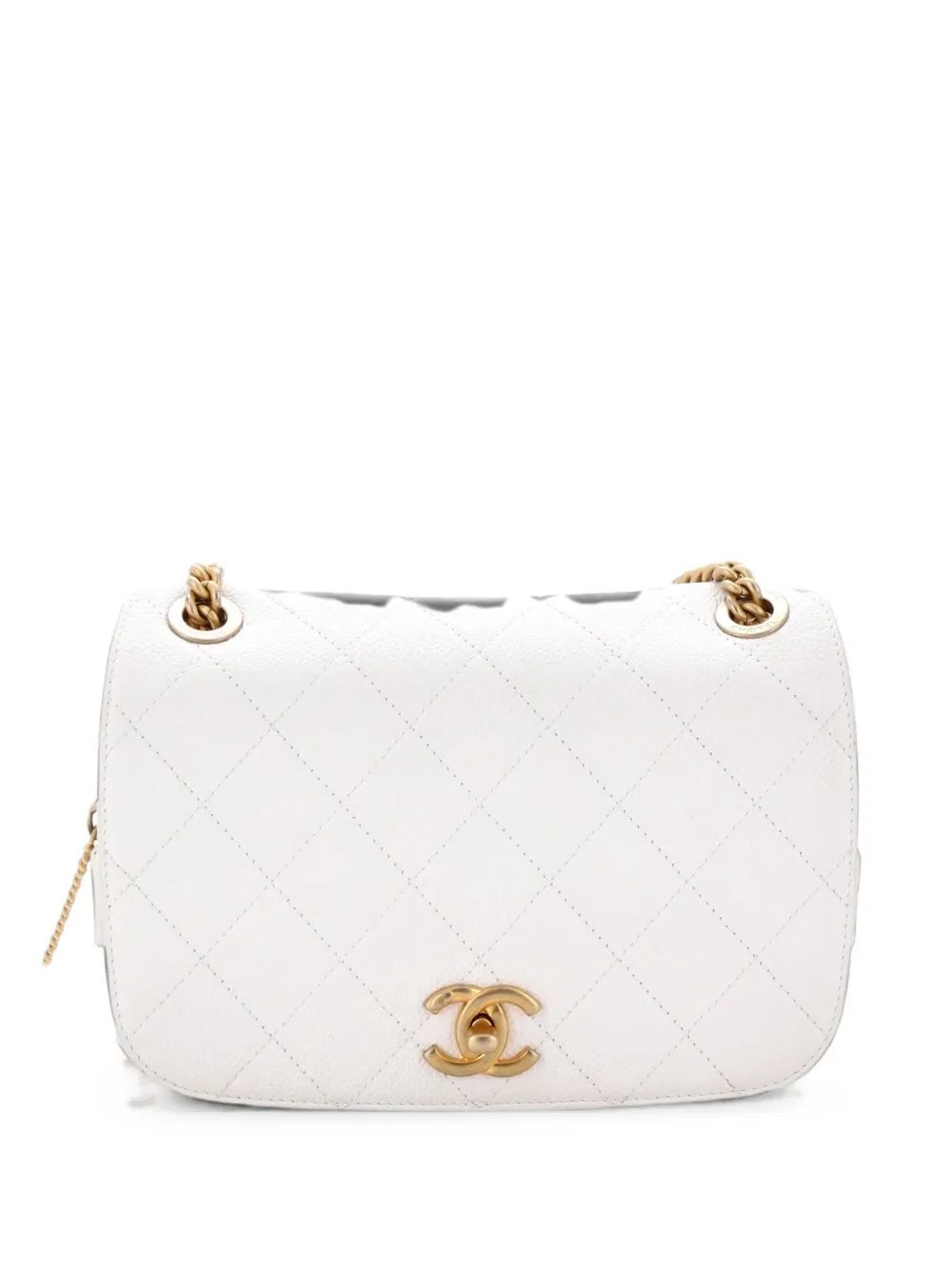 CHANEL Pre-Owned CC Zipped Full Flap Bag Stitched Caviar Medium shoulder bag - Bianco