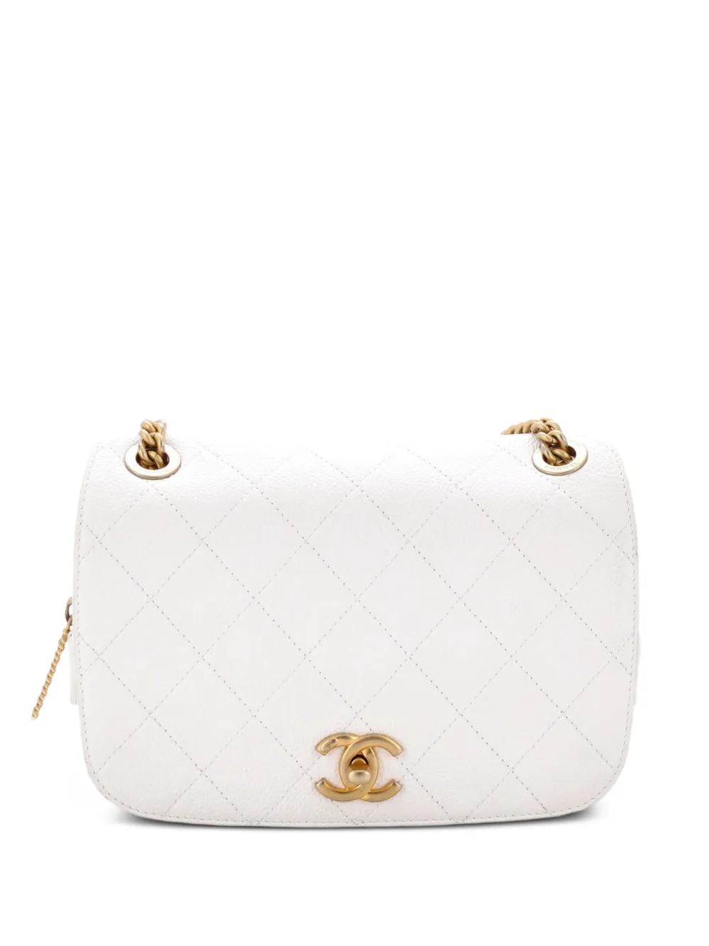 CHANEL Pre-Owned CC Zipped Full Flap Bag Stitched Caviar Medium shoulder bag - Bianco