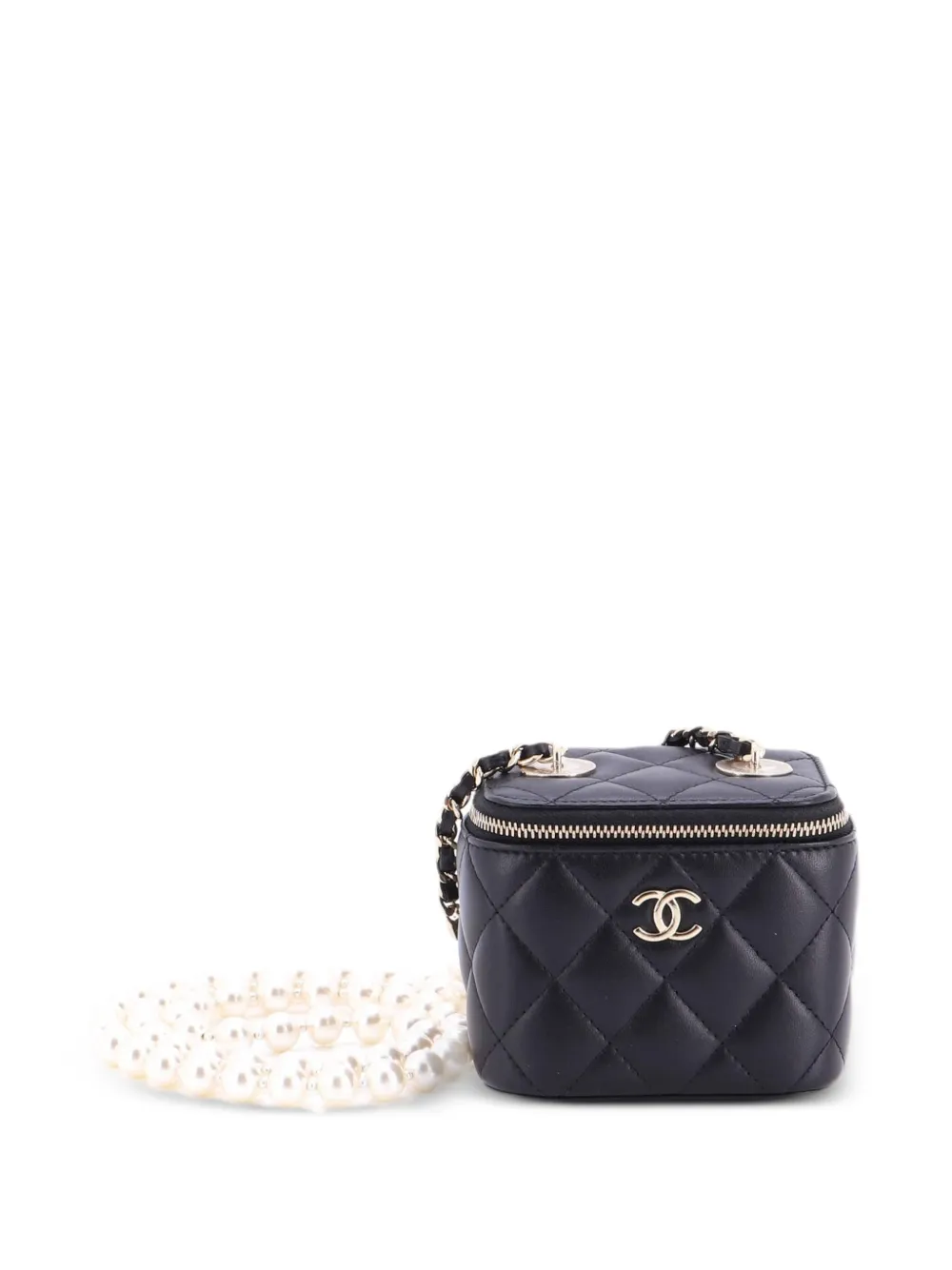 CHANEL Pre-Owned Vanity Case with Pearl Chain Quilted Lambskin Mini clutch bag - Black
