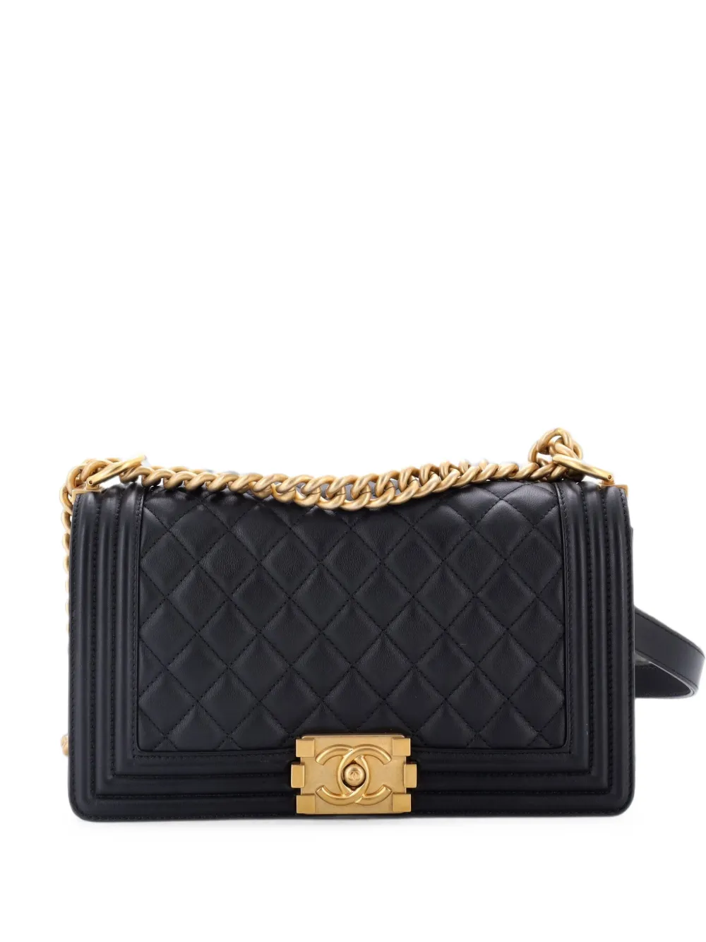 CHANEL Pre-Owned Borsa a tracolla Boy media in pelle di vitello trapuntata con battente - Nero