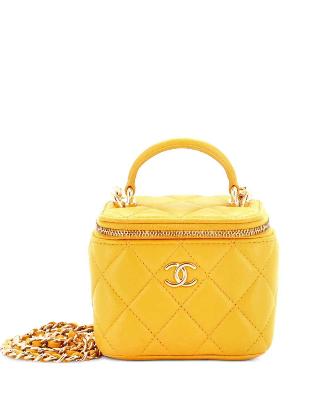 CHANEL Pre-Owned Borsa a tracolla Vanity Case mini in pelle di agnello trapuntata con manico - Giallo