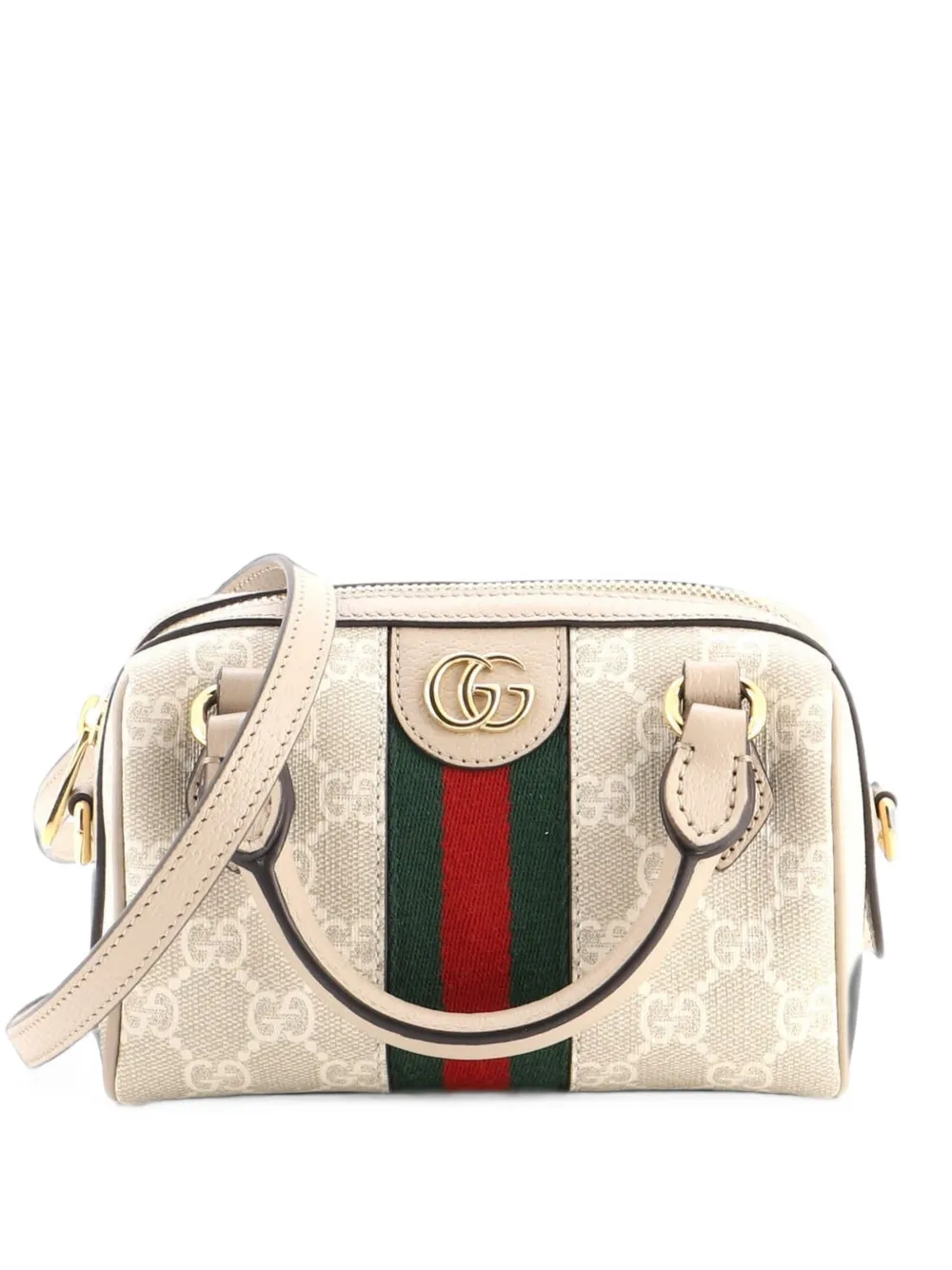 Pre-owned Gucci Ophidia Convertible Boston Bag Gg Coated Canvas Super Mini Satchel In Neutrals