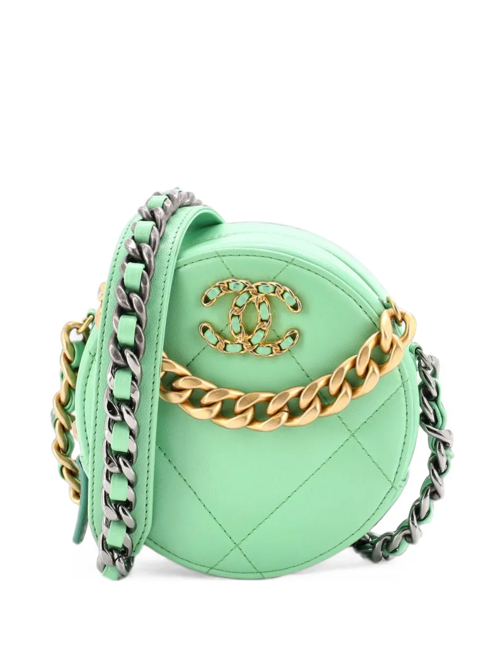 CHANEL Pre-Owned 19 Round with Chain Quilted Leather clutch bag - Green