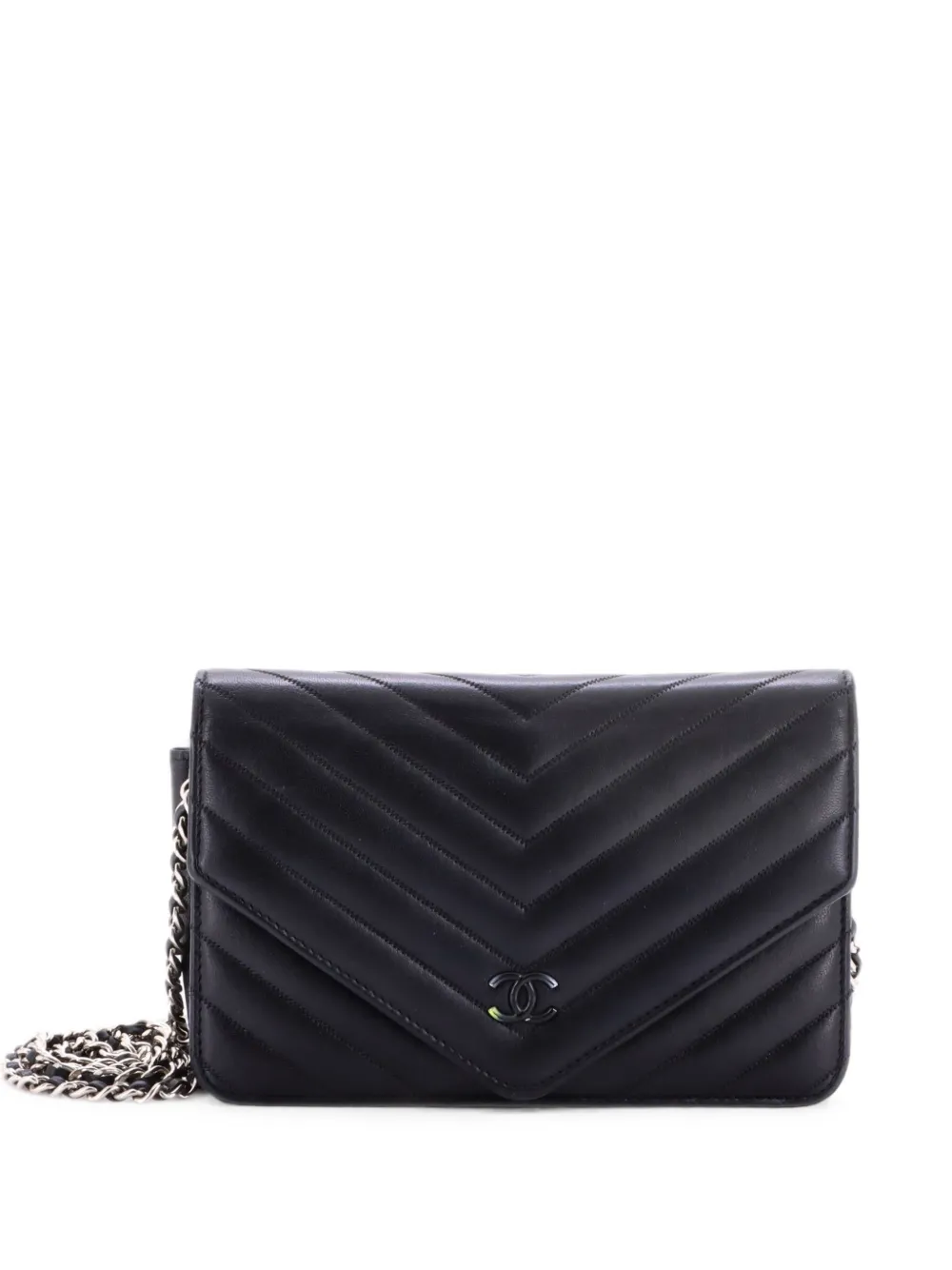 CHANEL Pre-Owned Borsa a tracolla Envelope in pelle di pecora con motivo chevron e catena - Nero
