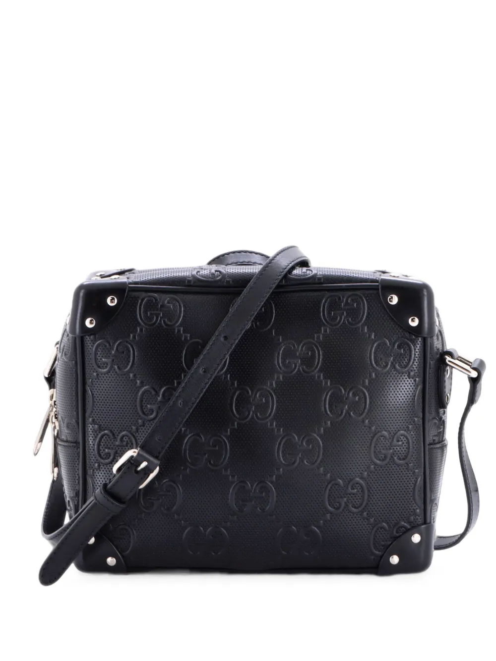 Gucci Pre-Owned Square Shoulder Bag GG Embossed Perforated Leather crossbody bag - Nero