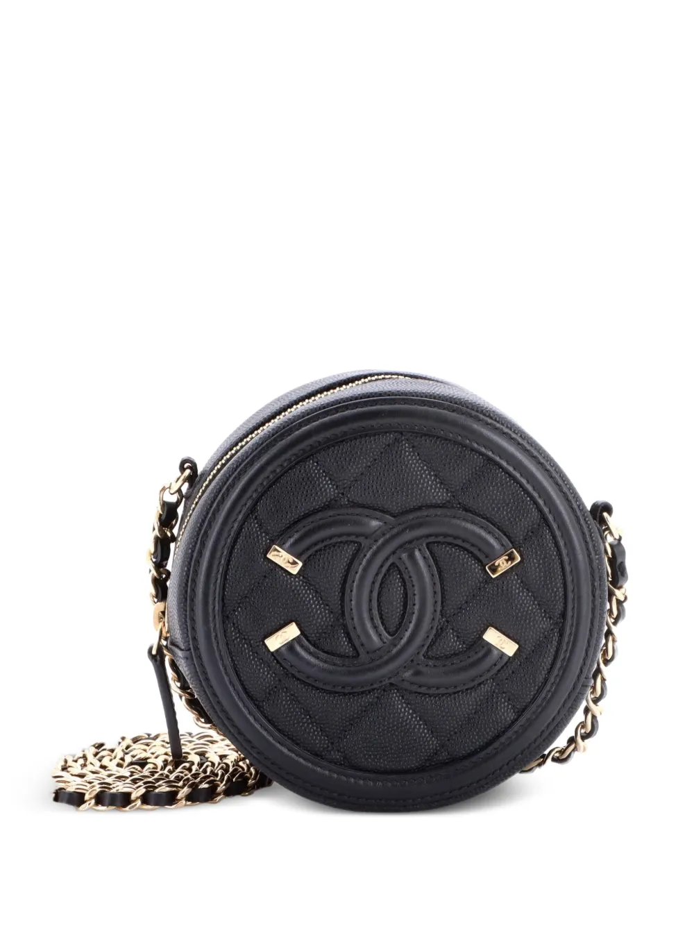 CHANEL Pre-Owned Filigree Round Clutch with Chain Quilted Caviar Mini crossbody bag - Schwarz