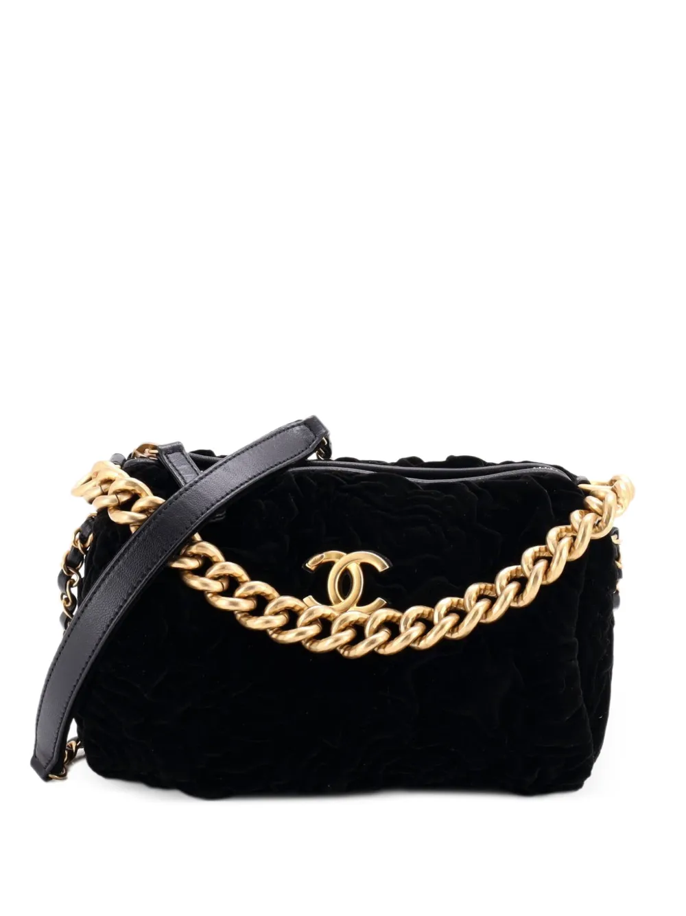 CHANEL Pre-Owned CC 2-Way Zip Bowler Camellia Velvet handbag - Nero