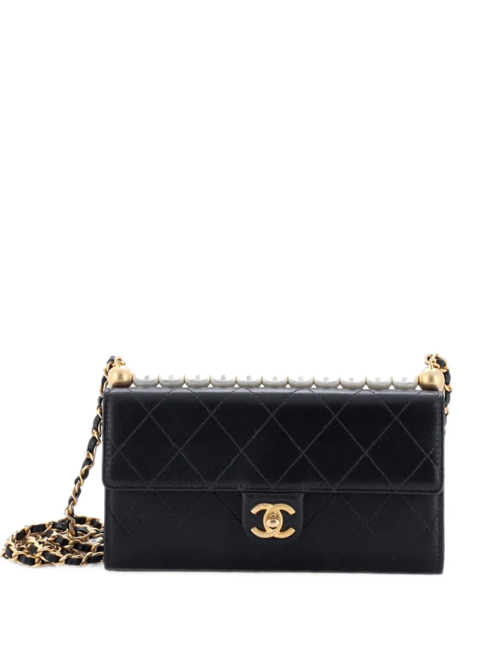 CHANEL Pre-Owned Borsa a tracolla Chic Pearls in pelle di capra trapuntata con catena - Nero