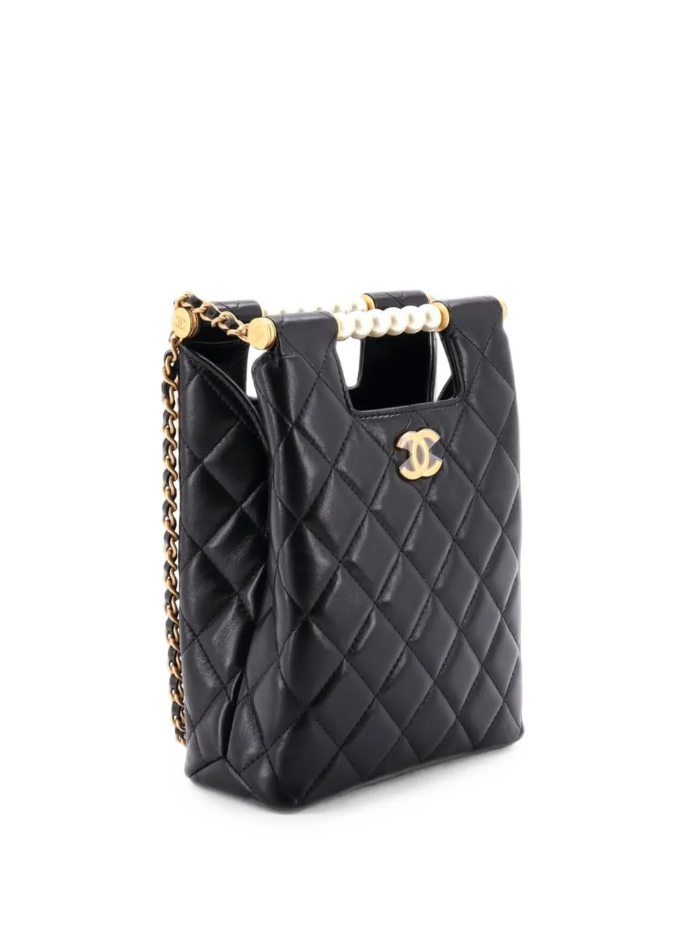 CHANEL Pre-Owned Borsa a spalla mini in pelle di agnello trapuntata con perle e zip - Nero