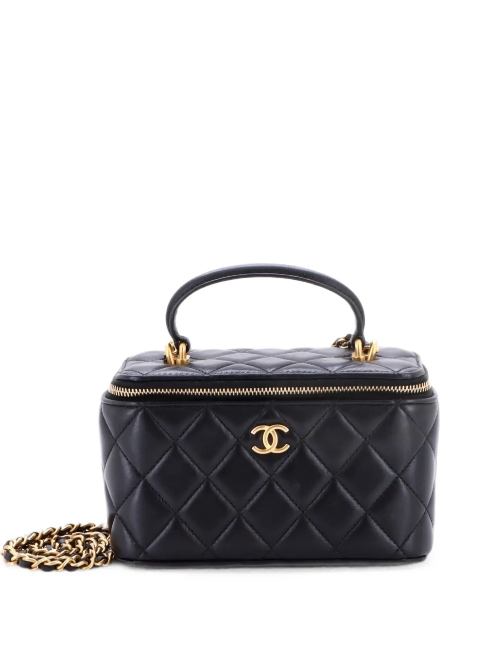 CHANEL Pre-Owned Borsa a tracolla Vanity Case mini in pelle di agnello trapuntata con manico - Nero