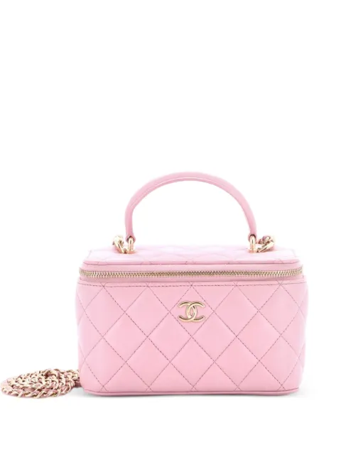 CHANEL Pre-Owned bolsa crossbody pequeña de piel de cordero capitonada y tweed con asa superior y cadena