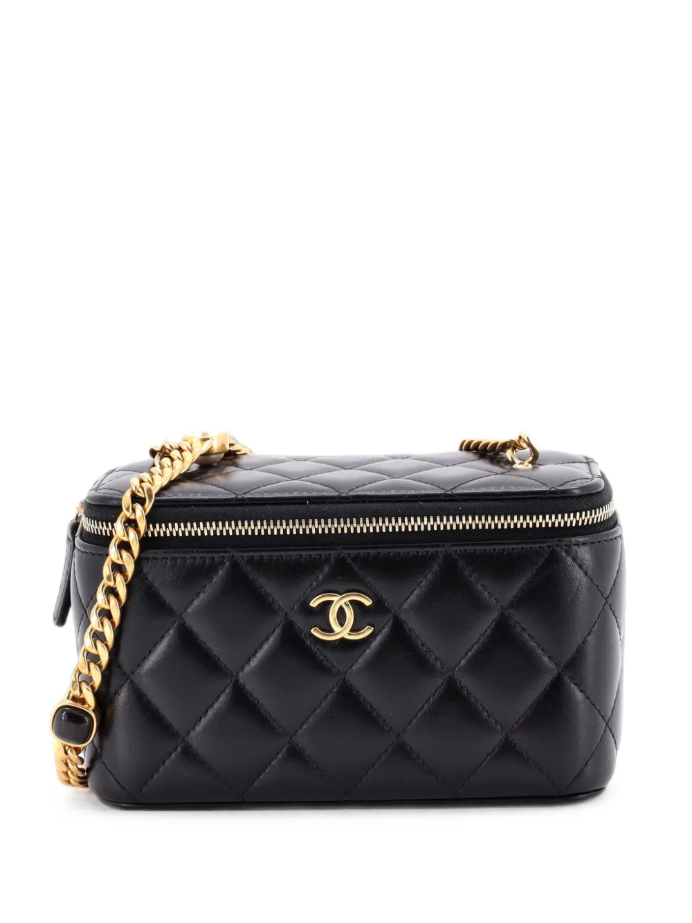 CHANEL Pre-Owned Vanity Case piccola in pelle di agnello trapuntata con perle in resina - Nero