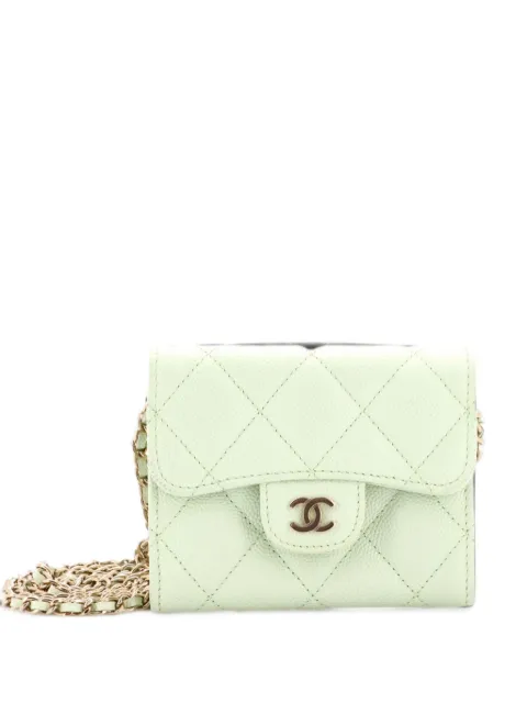 CHANEL Pre-Owned Classic Flap Card Holder on Chain Quilted Caviar Mini clutch bag