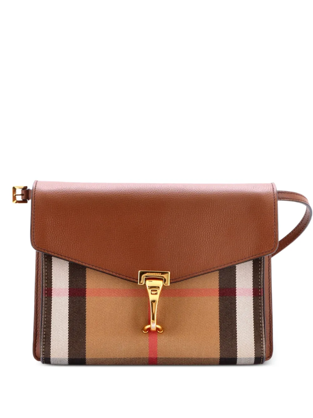 Burberry Pre-Owned Borsa a tracolla Macken piccola in pelle e tela con motivo House Check - Marrone
