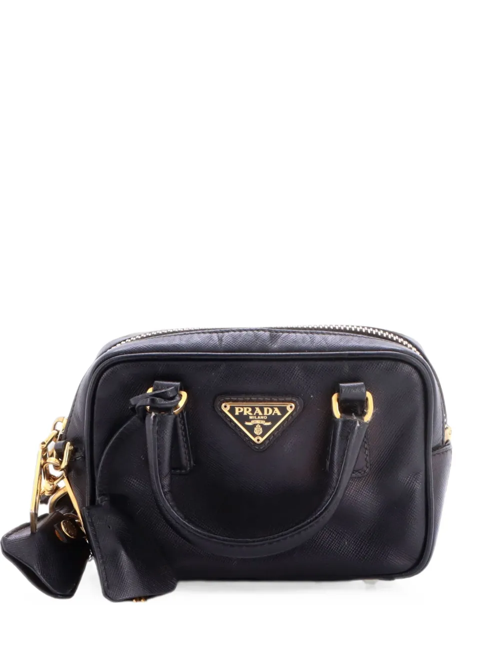 Prada Pre-Owned Borsa a tracolla Bauletto Bag mini in pelle Saffiano con zip - Nero