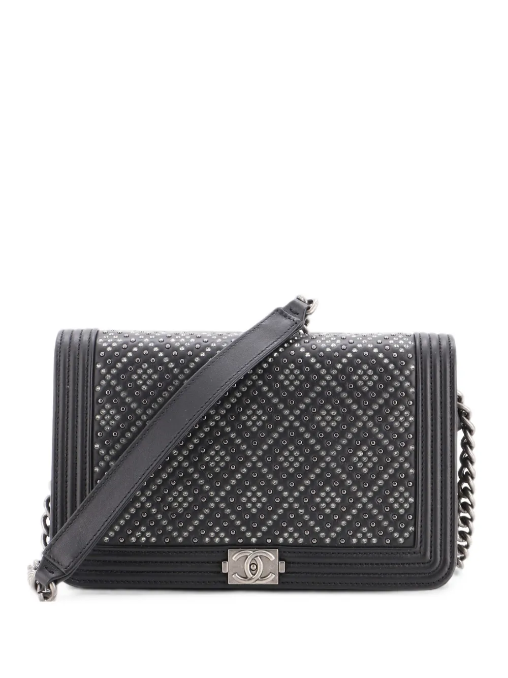 CHANEL Pre-Owned Boy Wallet on Chain Crystal Studded Calfskin crossbody bag - Black