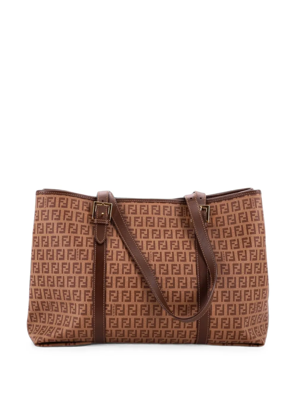 Fendi Pre-Owned Großer Zucchino Tote Bag aus beschichtetem Canvas mit Gürtel - Braun