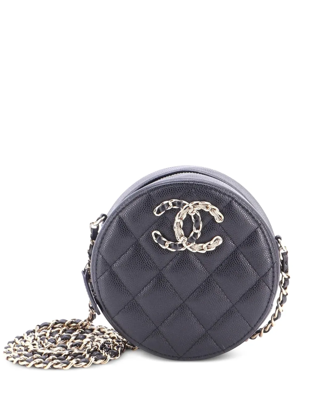CHANEL Pre-Owned Borsa a tracolla French New Wave tonda in pelle Caviar trapuntata con catena - Nero