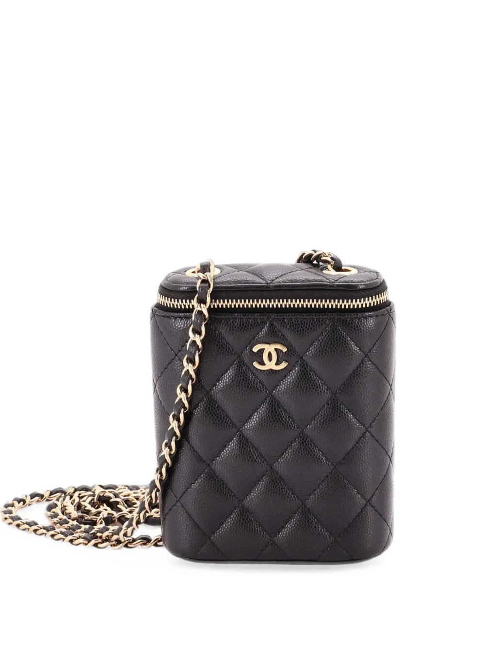 CHANEL Pre-Owned Vertical Classic Vanity Case with Chain Quilted Caviar Small shoulder bag - Black