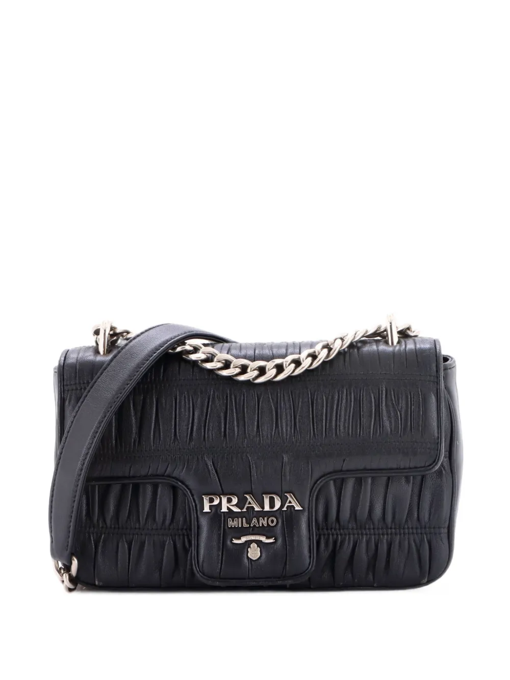 Prada Pre-Owned Chain Flap Shoulder Bag Nappa Gaufre Small crossbody bag - Nero