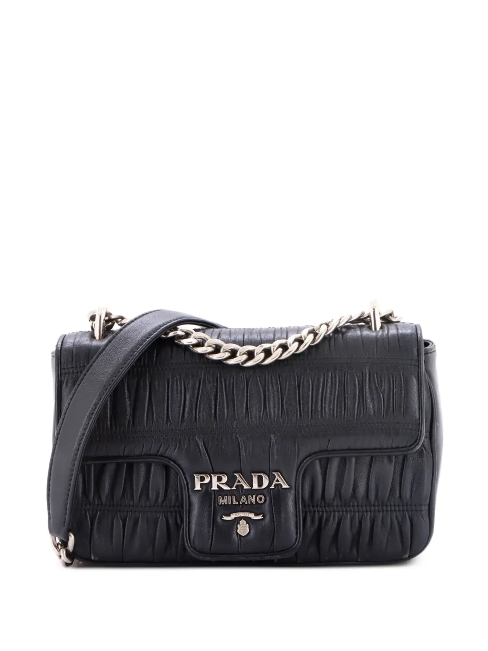 Prada Pre-Owned Chain Flap Shoulder Bag Nappa Gaufre Small crossbody bag - Nero